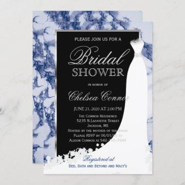 Dark Blue Marble and Black Bridal Invitations