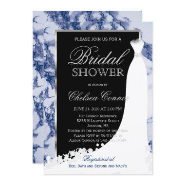 Dark Blue Marble and Black Bridal Invitations