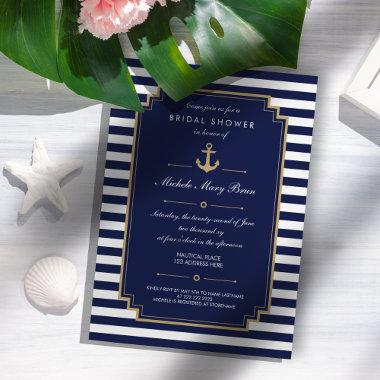 Dark Blue Nautical Bridal Shower Invitations