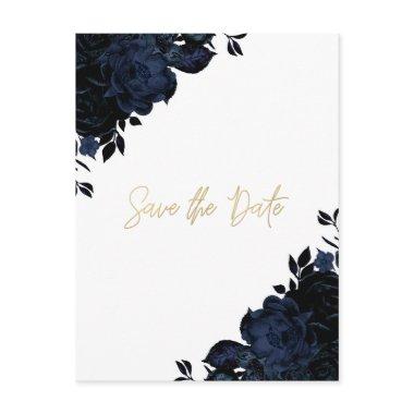 Dark Blue Navy Floral Gothic Save the Date Announcement Post