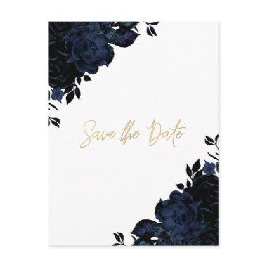 Dark Blue Navy Floral Gothic Save the Date Announcement PostInvitations