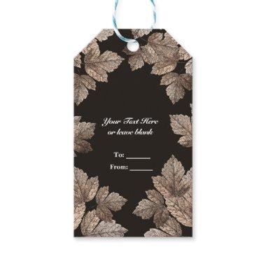 Dark Brown & Bronze Leaves Rustic Fall Party Favor Gift Tags