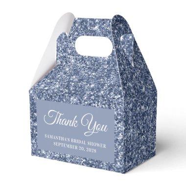 Dark Dusty Blue Glitter Bridal Shower Thank You Favor Boxes