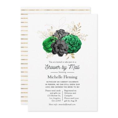 Dark Emerald and Gold Floral Bridal Shower by Mail Invitations