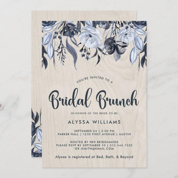 Dark Floral and White Wood | Bridal Brunch Invitations