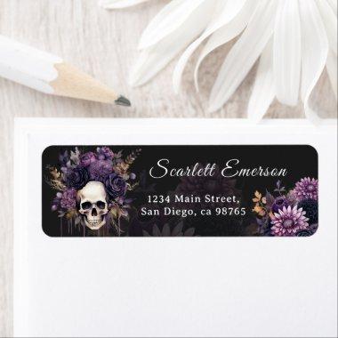 Dark Floral Skull Gothic Bridal Shower Address Label