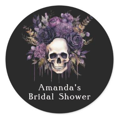 Dark Floral Skull Halloween  Favor Classic Round Sticker