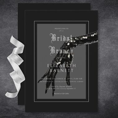 Dark Gothic Black Sequin Hand Bridal Brunch Invitations