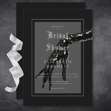Dark Gothic Black Sequin Hand Bridal Shower Invitations