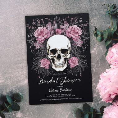 Dark Gothic Floral Black Bridal Shower Invitations