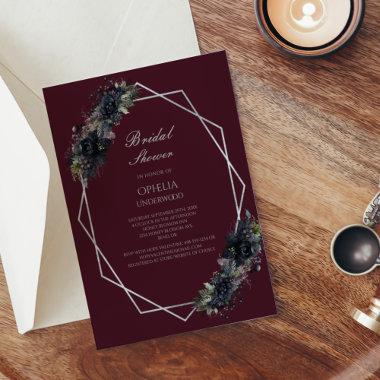 Dark Gothic Floral Geometric Wedding Bridal Shower Invitations