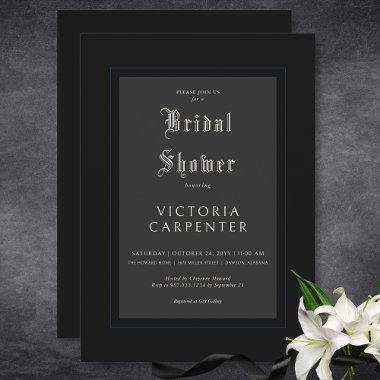 Dark Gothic Minimal Black & Blue Bridal Shower Invitations