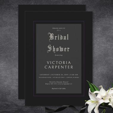 Dark Gothic Minimal Black & Purple Bridal Shower Invitations