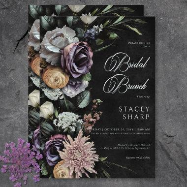 Dark Gothic Mysterious Muted Floral Bridal Brunch Invitations