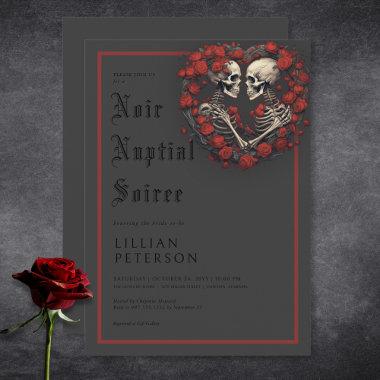 Dark Gothic Skeleton Couple Black Bridal Shower Invitations