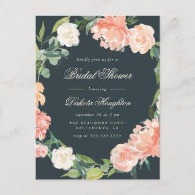 Dark Gray & Blush Watercolor Floral Bridal Shower Invitation PostInvitations