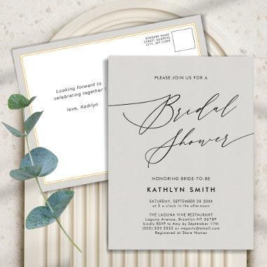 Dark Gray Bridal Shower Minimalist Elegant Script Invitation PostInvitations