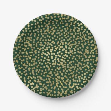 Dark Green & Gold Dots Confetti Elegant Glam Paper Plates
