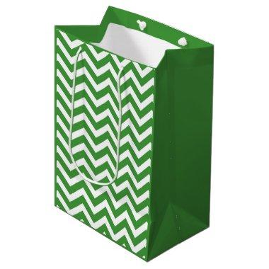 Dark Green & White Chevron Wedding Birthday Medium Gift Bag