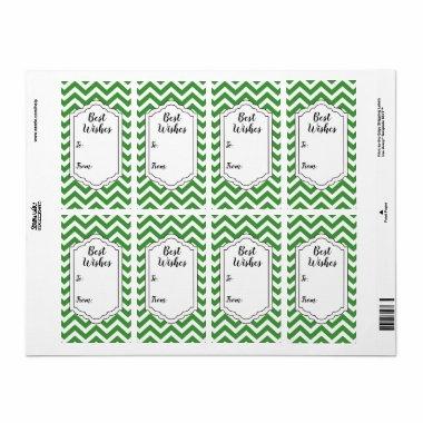 Dark Green & White Chevron Wedding Sticker Tag