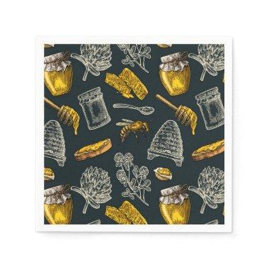 Dark Honey Bee Beehive Vintage Natural Rustic Napkins