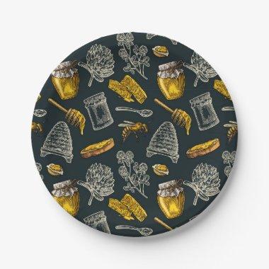 Dark Honey Bee Beehive Vintage Natural Rustic Paper Plates
