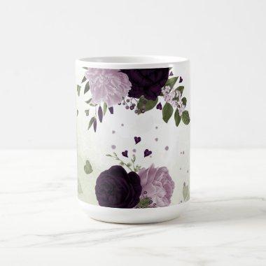 dark & light purple flowers greenery coffee mug