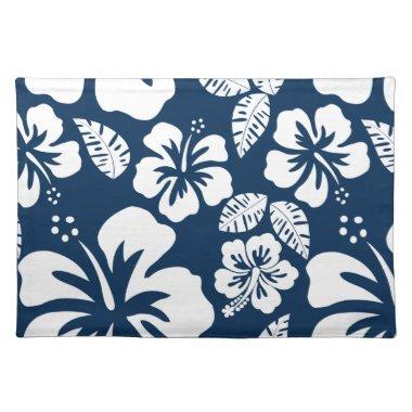 Dark Midnight Blue Tropical Hibiscus Flowers Placemat