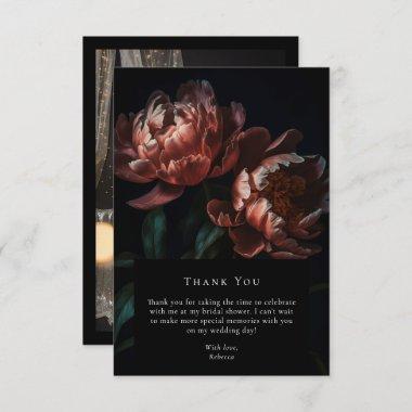 Dark Moody Black Gothic Floral Bridal Shower Photo Thank You Invitations
