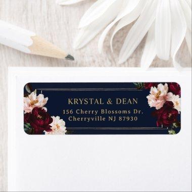 Dark Moody Burgundy Blush Navy Blue Floral Wedding Label