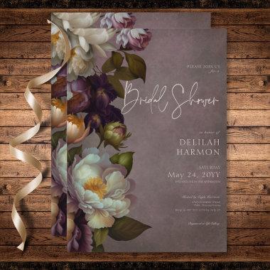 Dark Moody Burgundy & Cream Floral Bridal Shower Invitations
