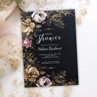 Dark Moody Floral Gothic Bridal Shower Invitations