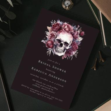 Dark Moody Floral Skull Gothic Bridal Shower Invitations