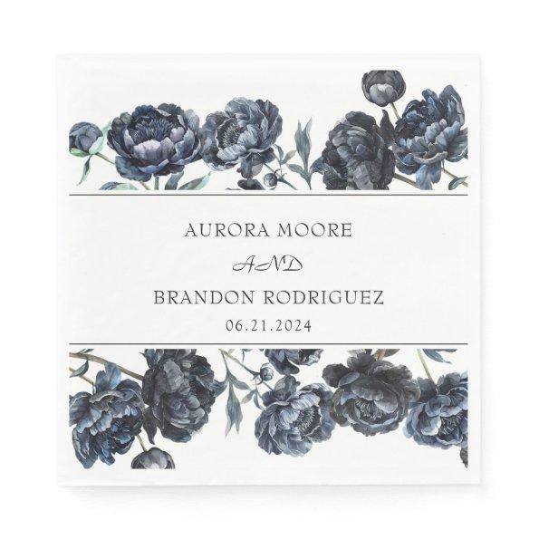 Dark Moody Gothic Blue Floral Wedding Napkins