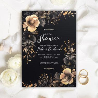 Dark Moody Gothic Floral Bridal Shower Invitations