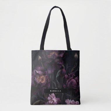 Dark Moody Purple Dramatic Florals Bridesmaid Tote Bag