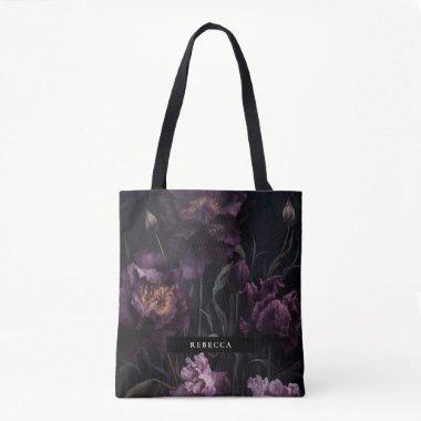 Dark Moody Purple Dramatic Florals Bridesmaid Tote Bag