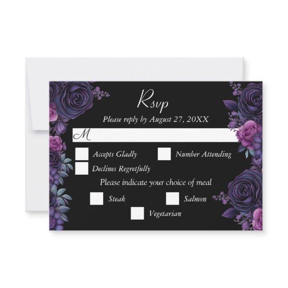 Dark Moody Purple Gothic Florals Wedding RSVP Card