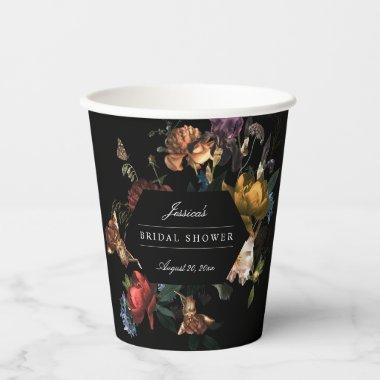 Dark Moody Romantic Floral Dutch Bridal Shower Paper Cups