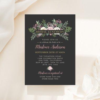 Dark Moody Rose Pink Floral Boho Bridal Luncheon