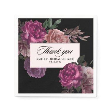 Dark moody watercolor floral black  Napkins
