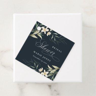 Dark Navy White Greenery Floral Bridal Shower Favor Tags