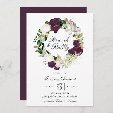 Dark Plum Floral Wreath | Brunch and Bubbly Invitations