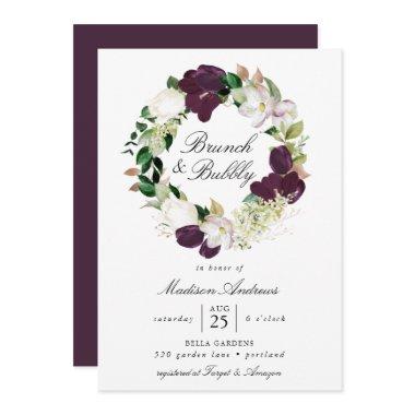 Dark Plum Floral Wreath | Brunch and Bubbly Invitations