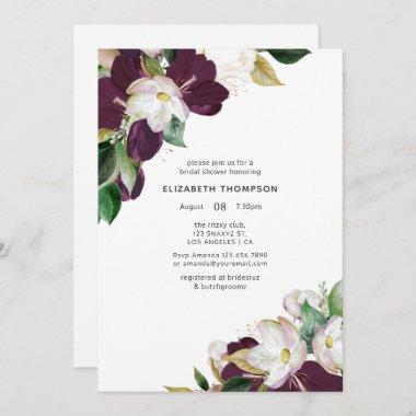 Dark Plum Velvet and White Spring Bridal Shower Invitations