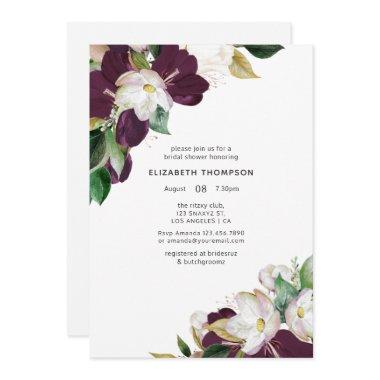 Dark Plum Velvet and White Spring Bridal Shower Invitations