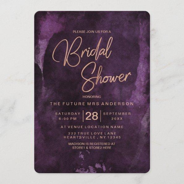 Dark Purple & Rose Gold Bridal Shower Invitations