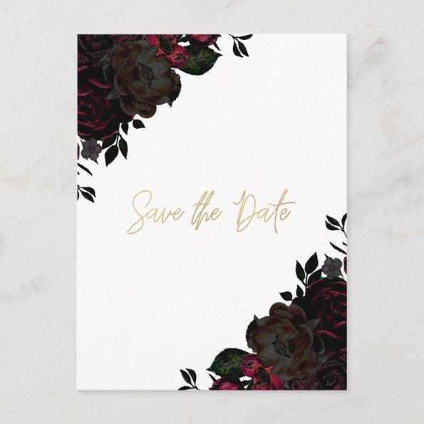 Dark Red & Black Floral Gothic Save the Date Announcement PostInvitations