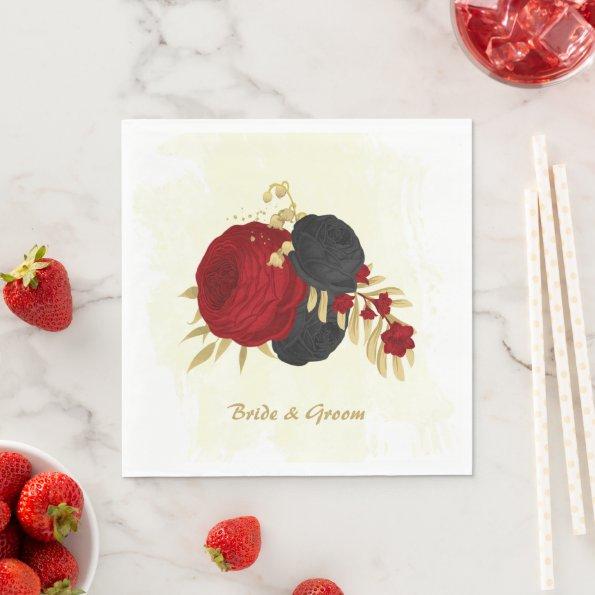 dark red & black flowers gold napkins