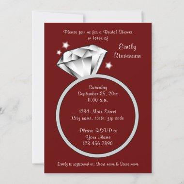 Dark Red Diamond ring Bridal Shower Invitations